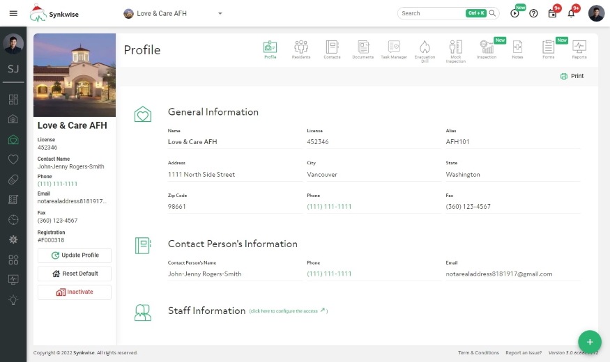 Facility Feature Profile