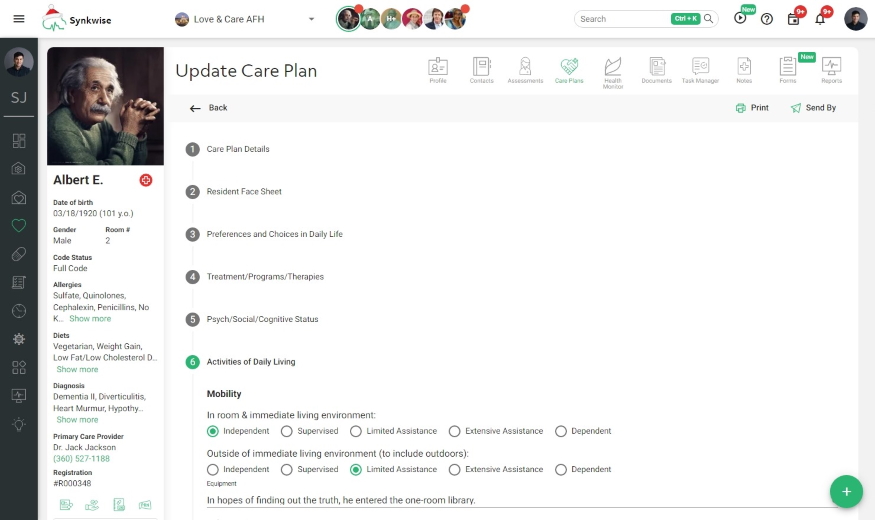 Resident Feature Assessment & Care Plans