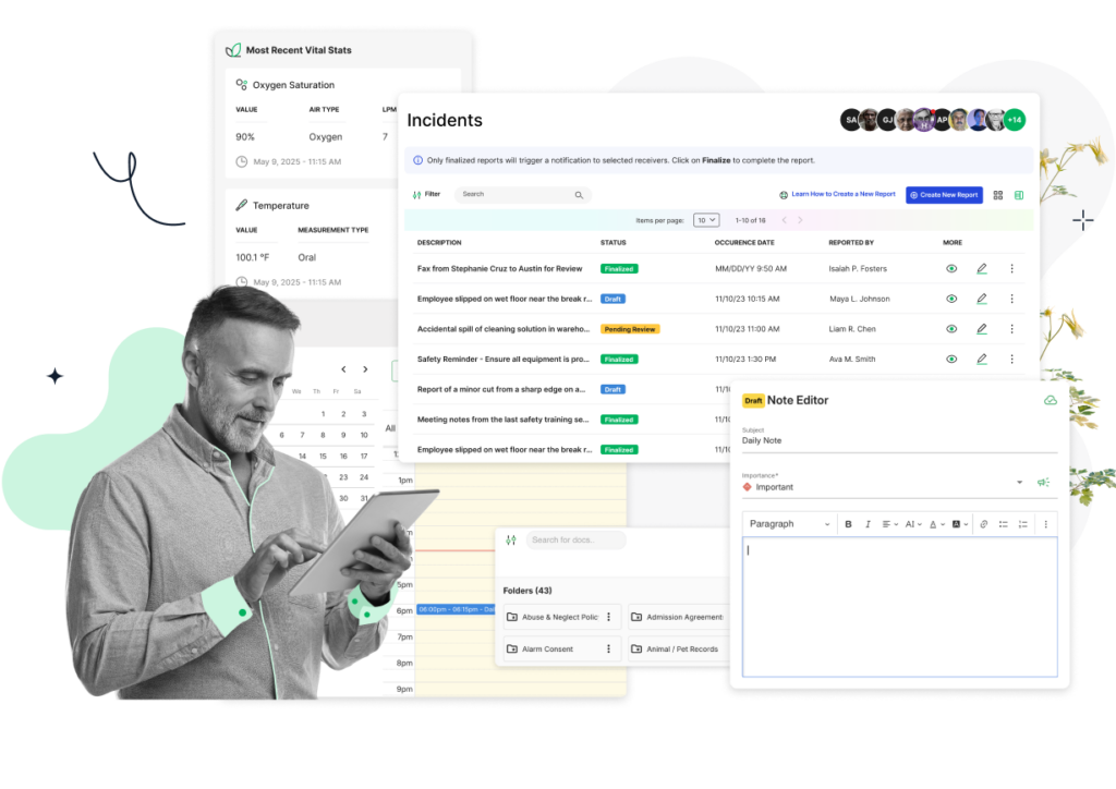 Software screens that are used for Adult Family Home